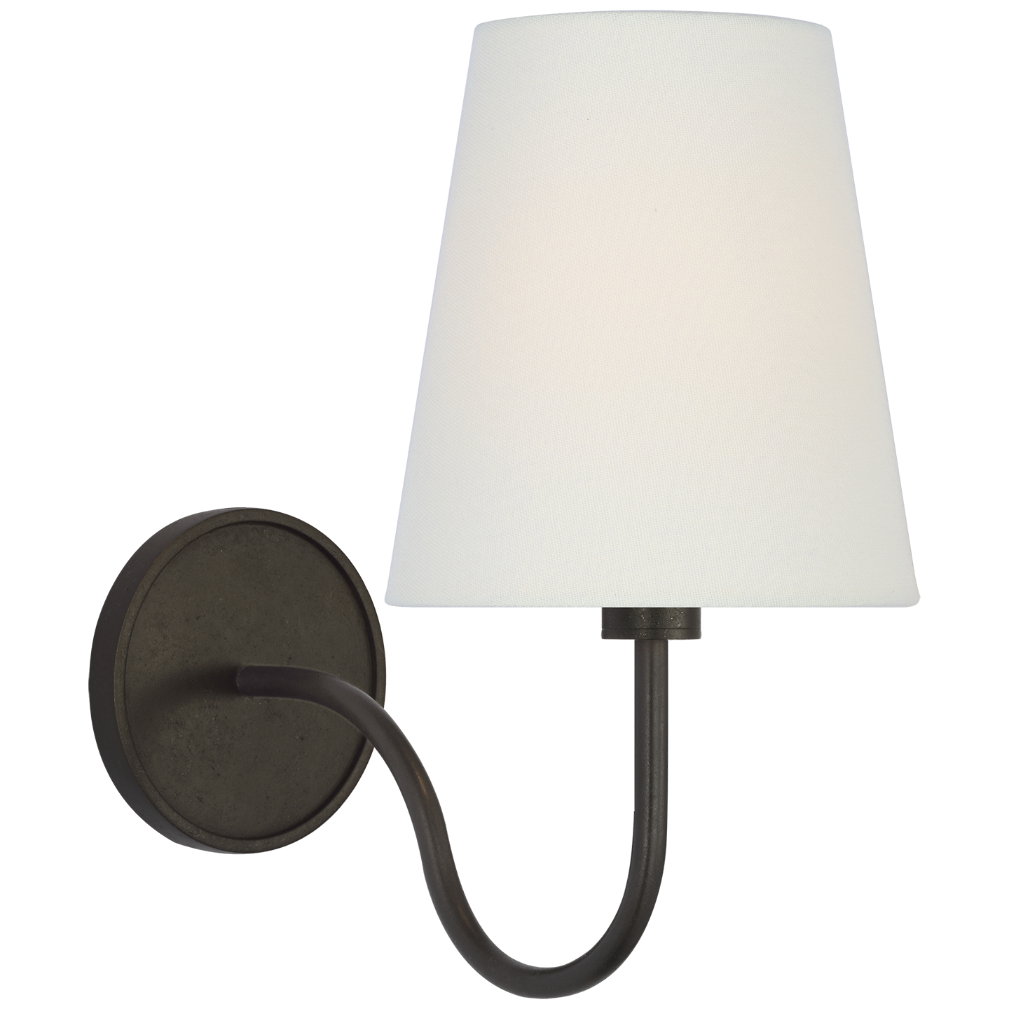 Lyndsie Small Cordless Sconce in Aged Iron with Linen Shade