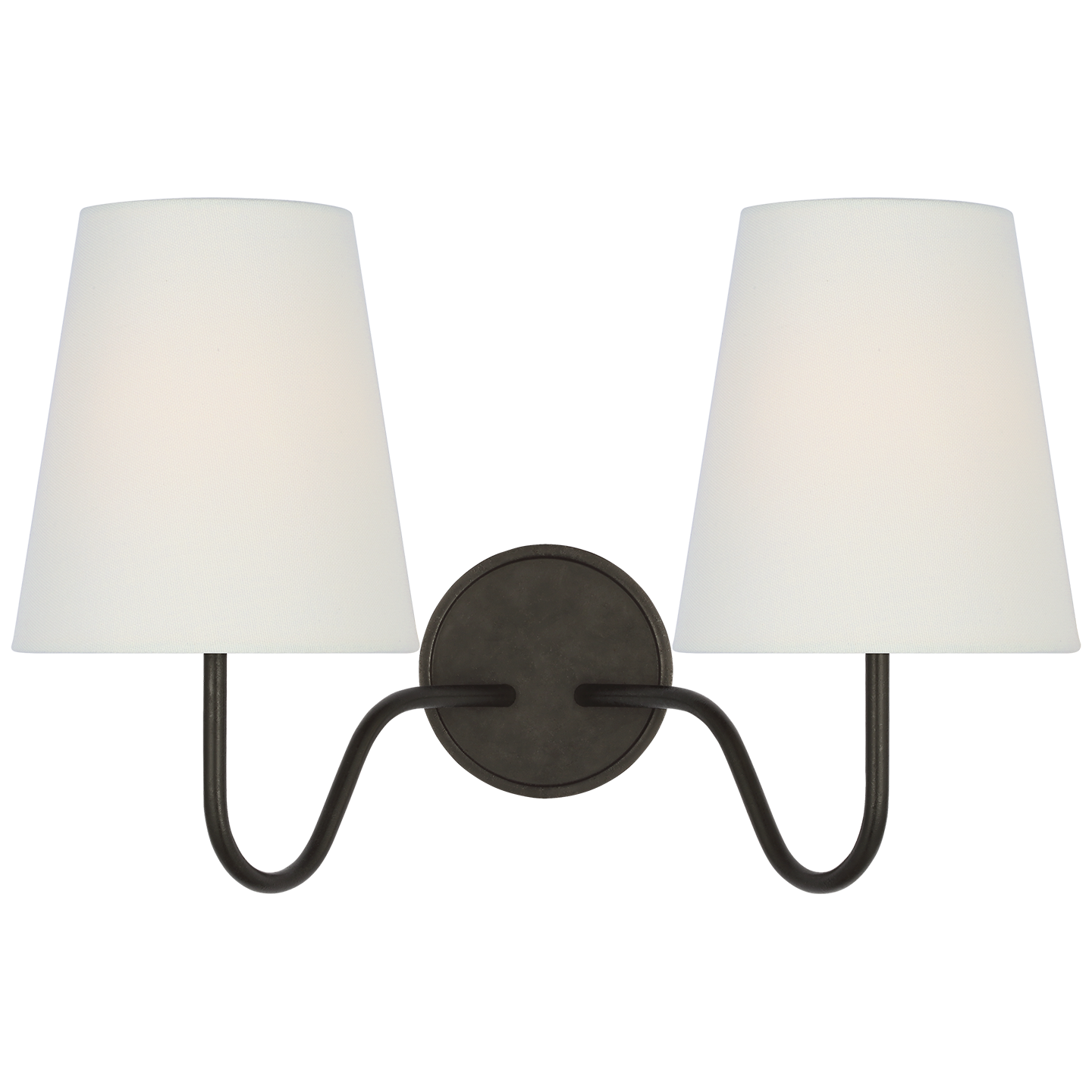 Lyndsie 11" Double Sconce in Aged Iron with Linen Shades