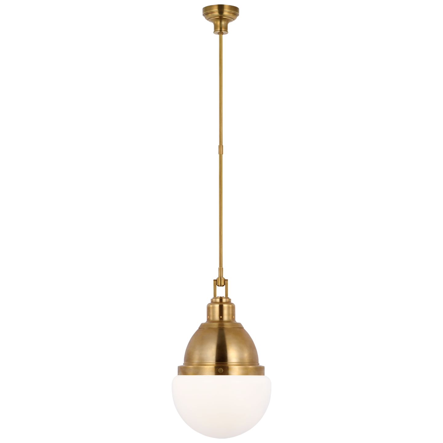 Bernard 14" Pendant in Hand-Rubbed Antique Brass with White Glass Open Box