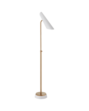 Franca Adjustable Floor Lamp in Hand-Rubbed Antique Brass with White Shade