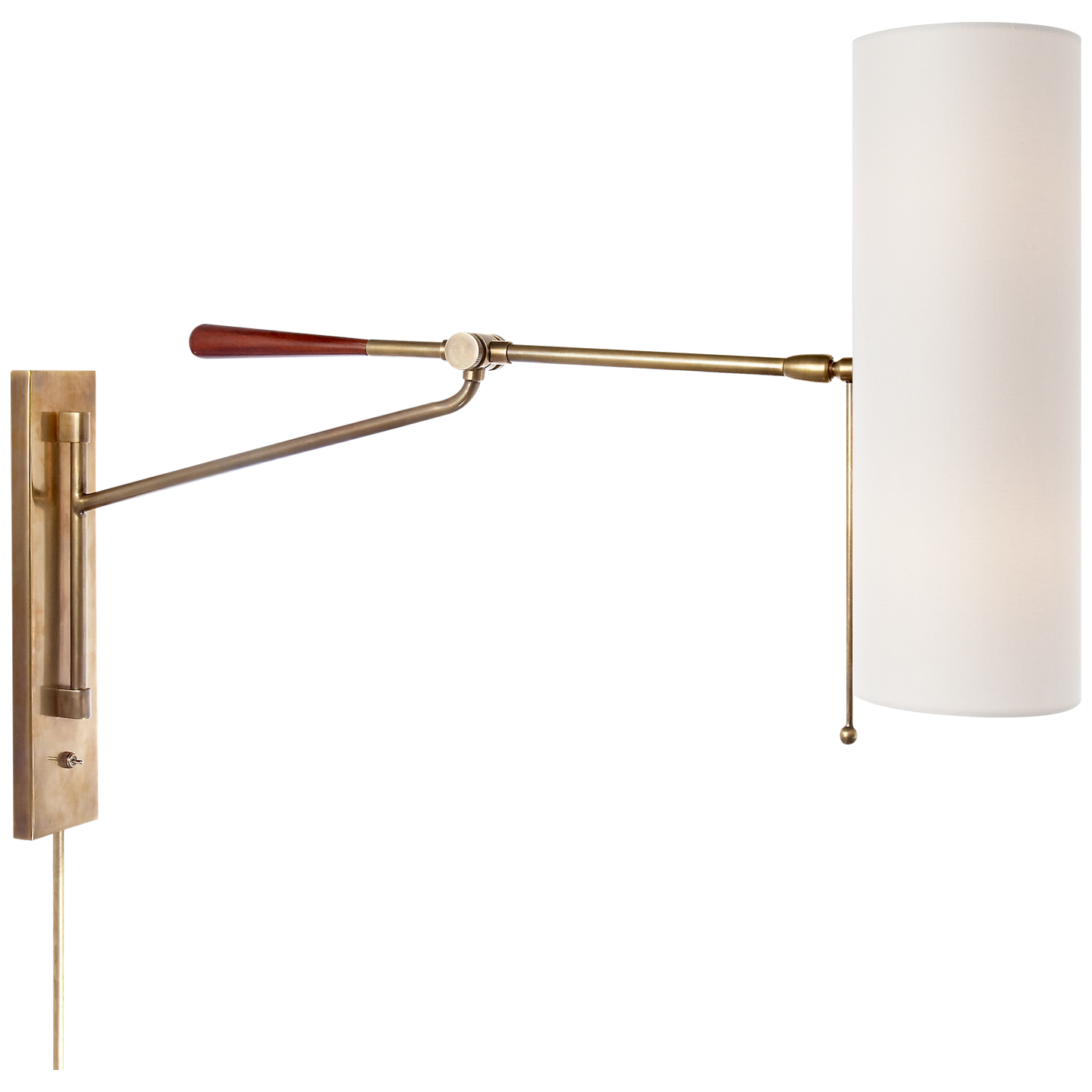Frankfort Articulating Wall Light in Hand-Rubbed Antique Brass and Mahogany Accents with Linen Shade