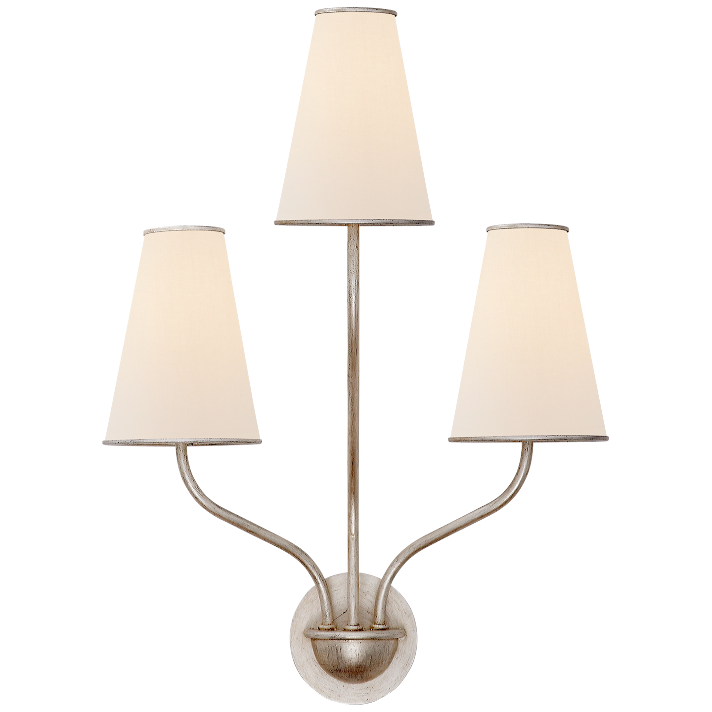 Montreuil Small Wall Sconce in Burnished Silver Leaf with Linen Shades