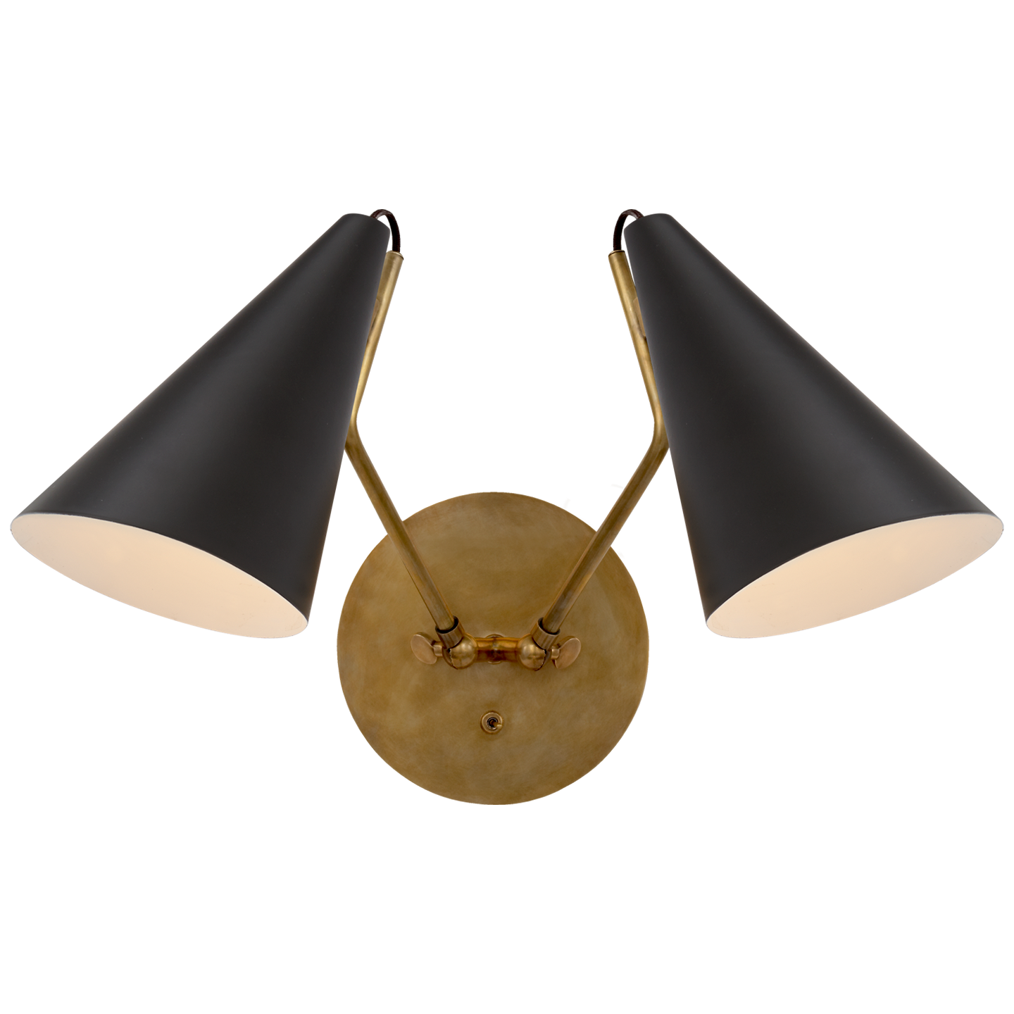 Clemente Double Sconce in Hand-Rubbed Antique Brass with Matte Black Shades