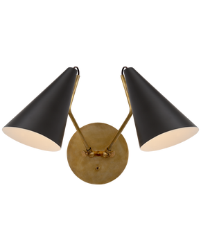 Clemente Double Sconce in Hand-Rubbed Antique Brass with Matte Black Shades