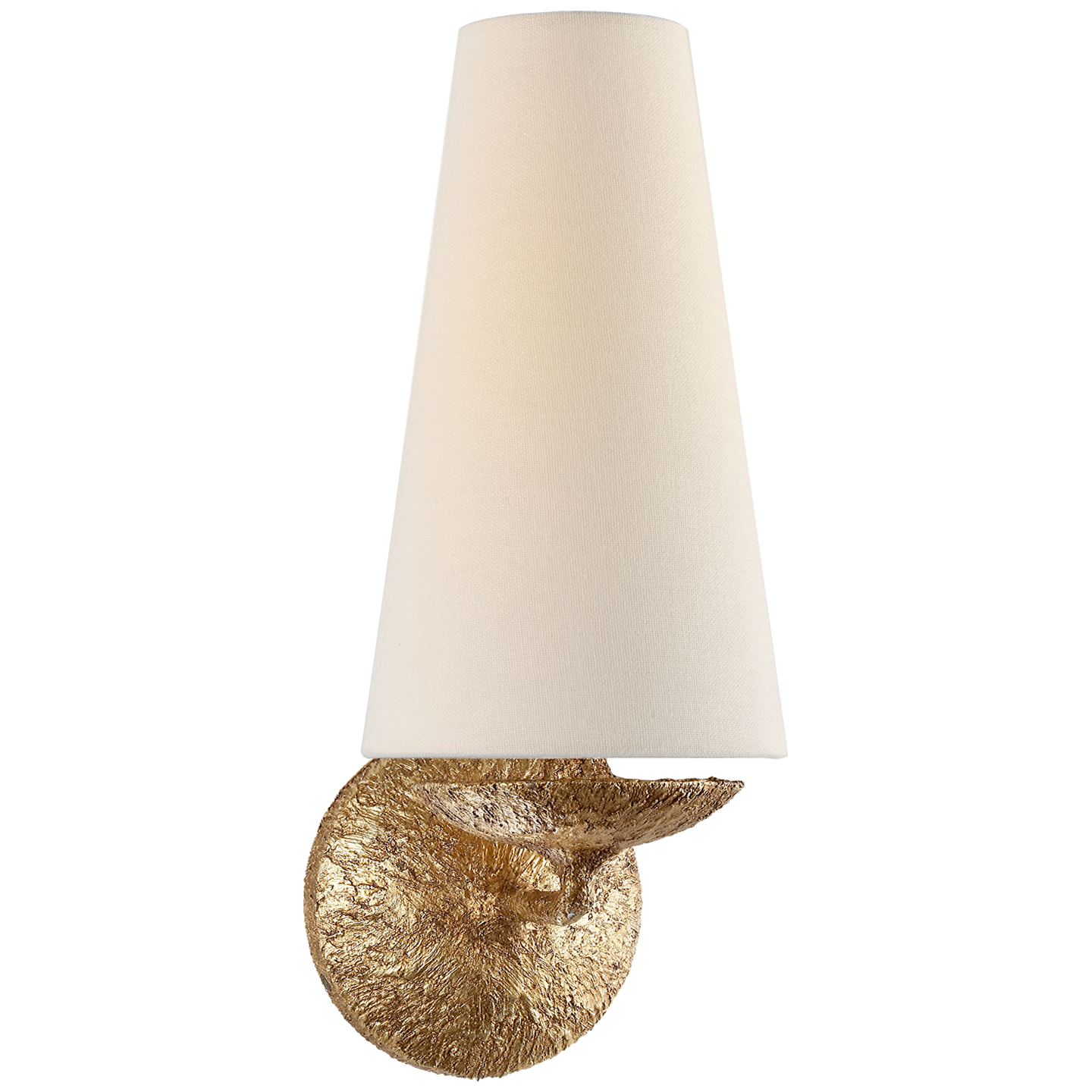 Fontaine Single Sconce in Gilded Plaster with Linen Shade
