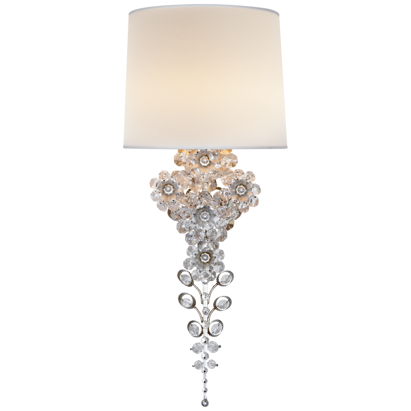 Claret Tail Sconce in Burnished Silver Leaf with Linen Shade