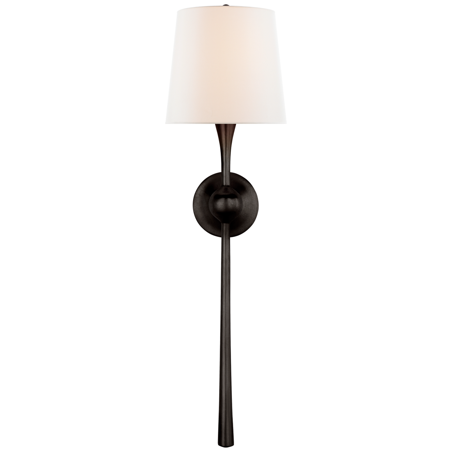 Dover Large Tail Sconce in Aged Iron with Linen Shade