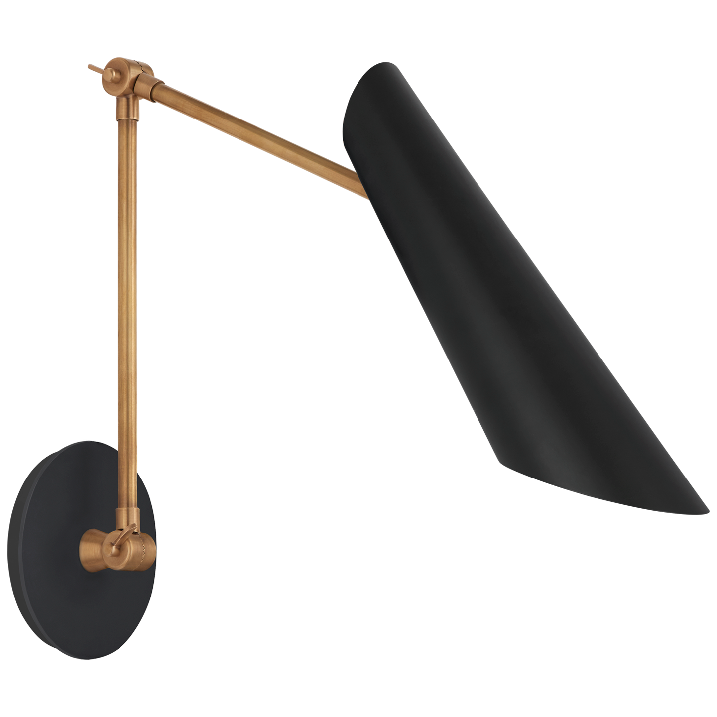 Franca Double Library Wall Light in Hand-Rubbed Antique Brass with Black Shade