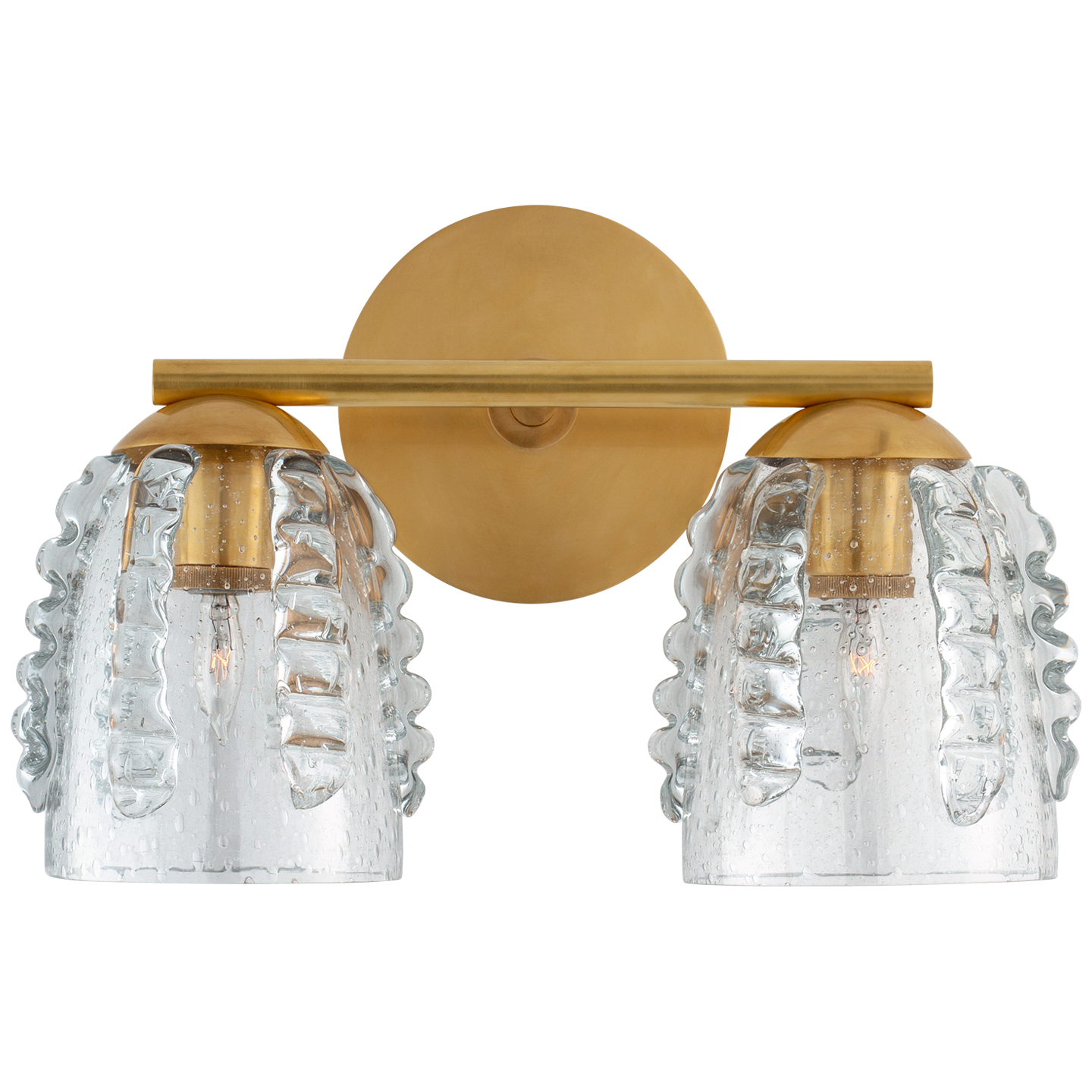 Gisela Double Sconce in Hand-Rubbed Antique Brass with Seeded Glass