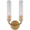 Casoria 14" Double Sconce in Hand-Rubbed Antique Brass with Clear Glass
