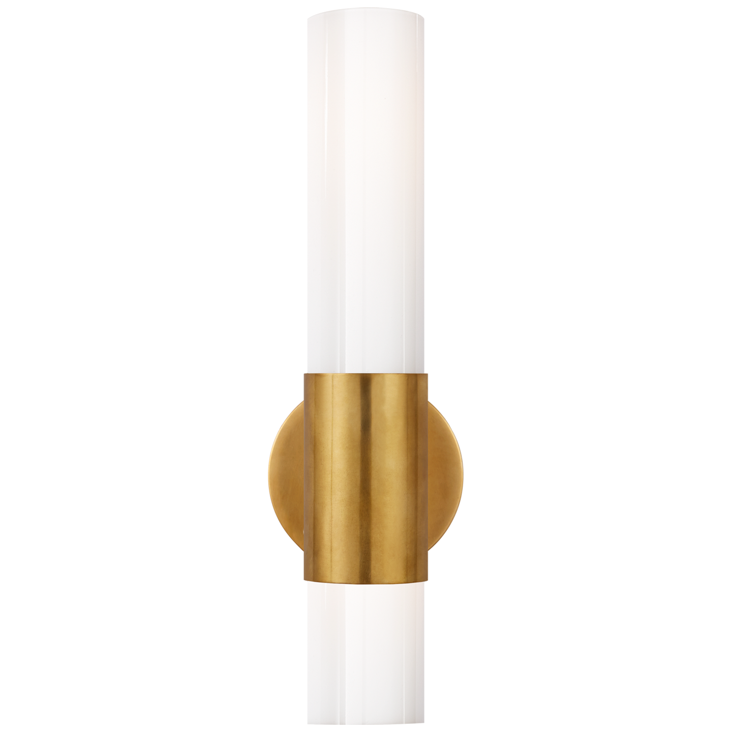 Penz Medium Cylindrical Sconce in Hand-Rubbed Antique Brass with White Glass