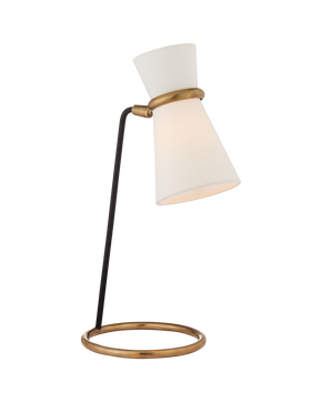 Clarkson Table Lamp in Hand-Rubbed Antique Brass and Black with Linen Shade