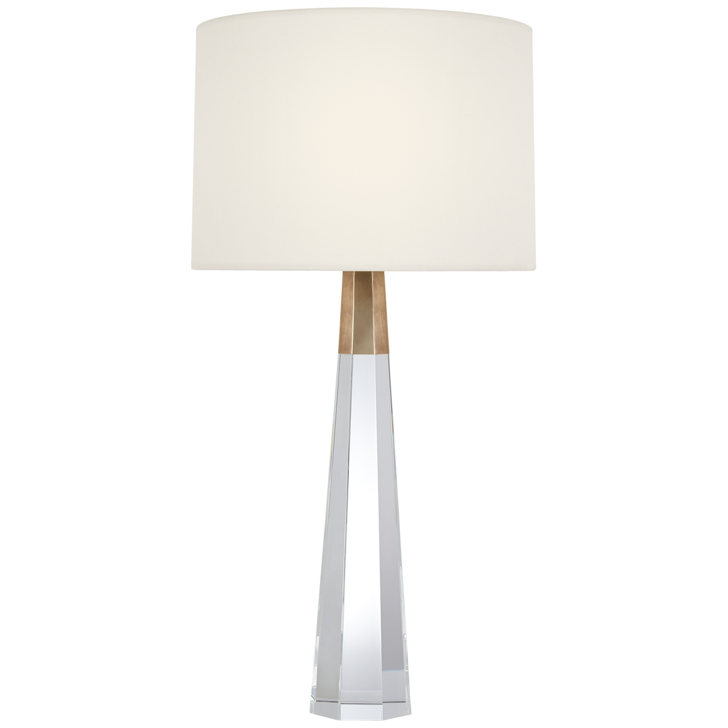 Olsen Table Lamp in Crystal and Hand-Rubbed Antique Brass with Linen Shade