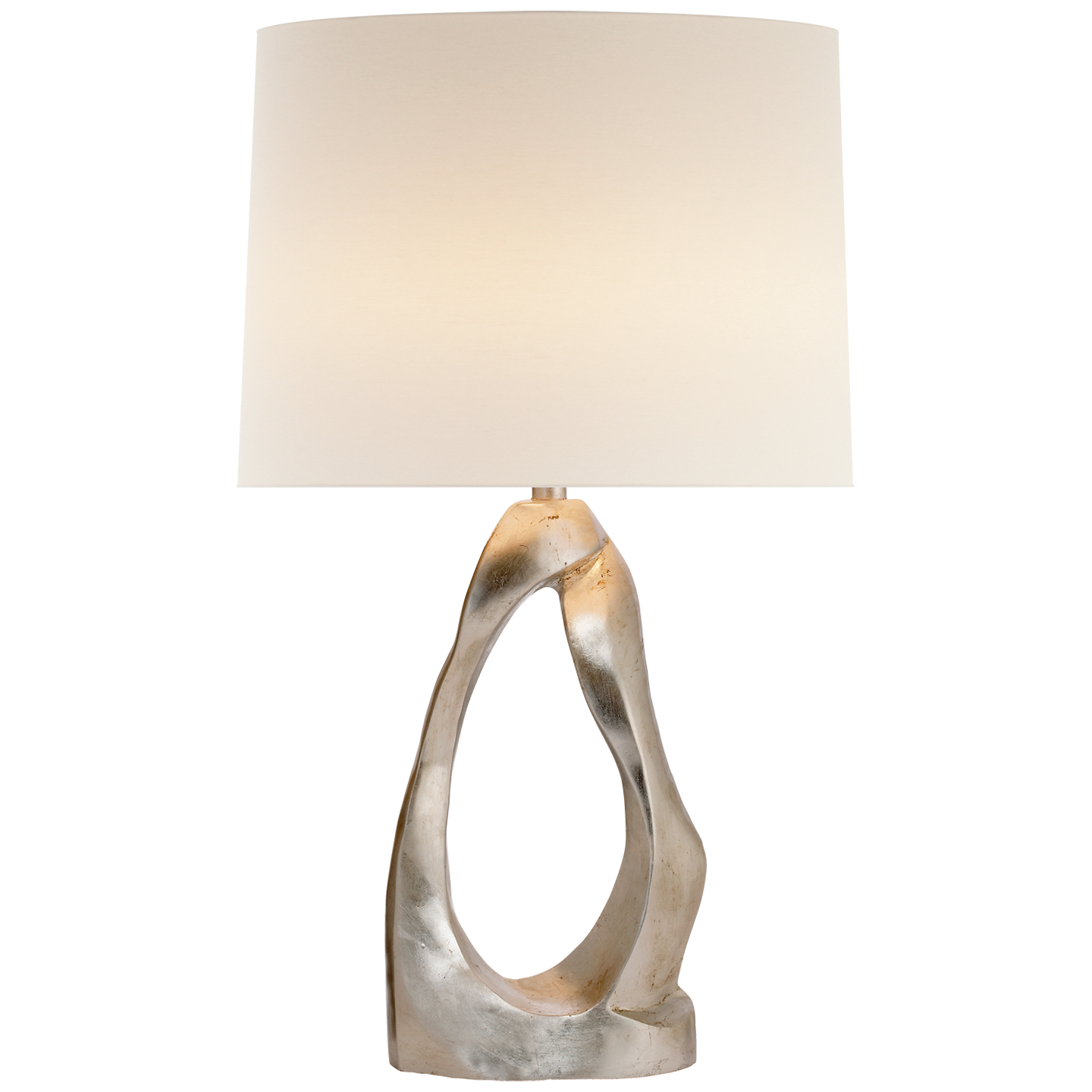 Cannes Table Lamp in Burnished Silver Leaf with Linen Shade