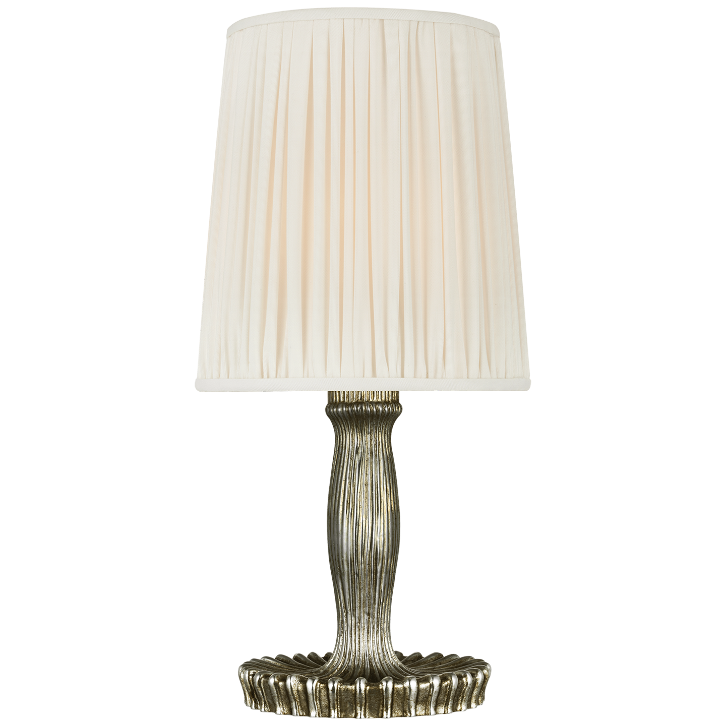 Ovid 14" Cordless Accent Lamp in Silver Lustre with Silk Pleated Shade