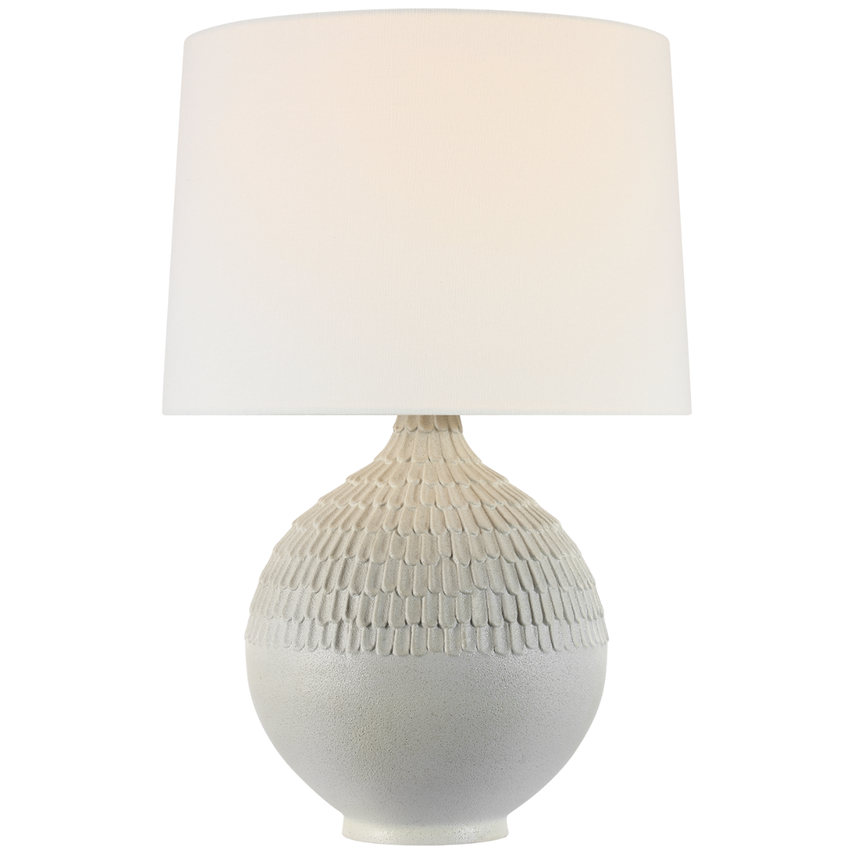 Morava 28" Hand Carved Table Lamp in Volcanic White with Linen Shade