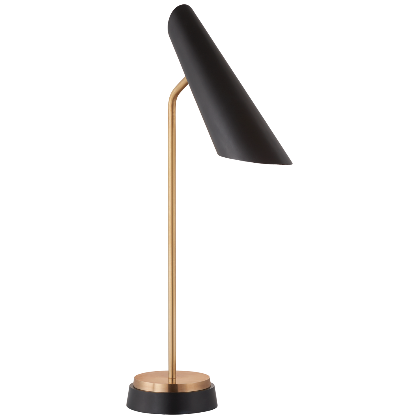 Franca Single Pivoting Task Lamp in Hand-Rubbed Antique Brass with Black Shade