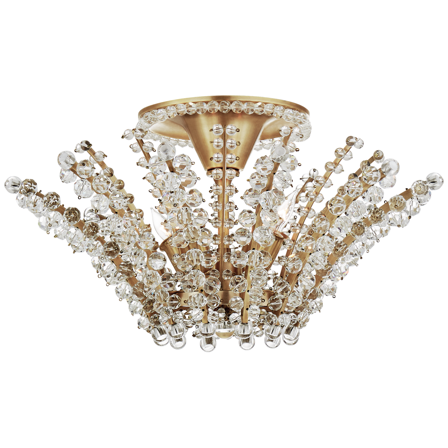 Serafina Small Semi-Flush Chandelier in Hand-Rubbed Antique Brass with Crystal