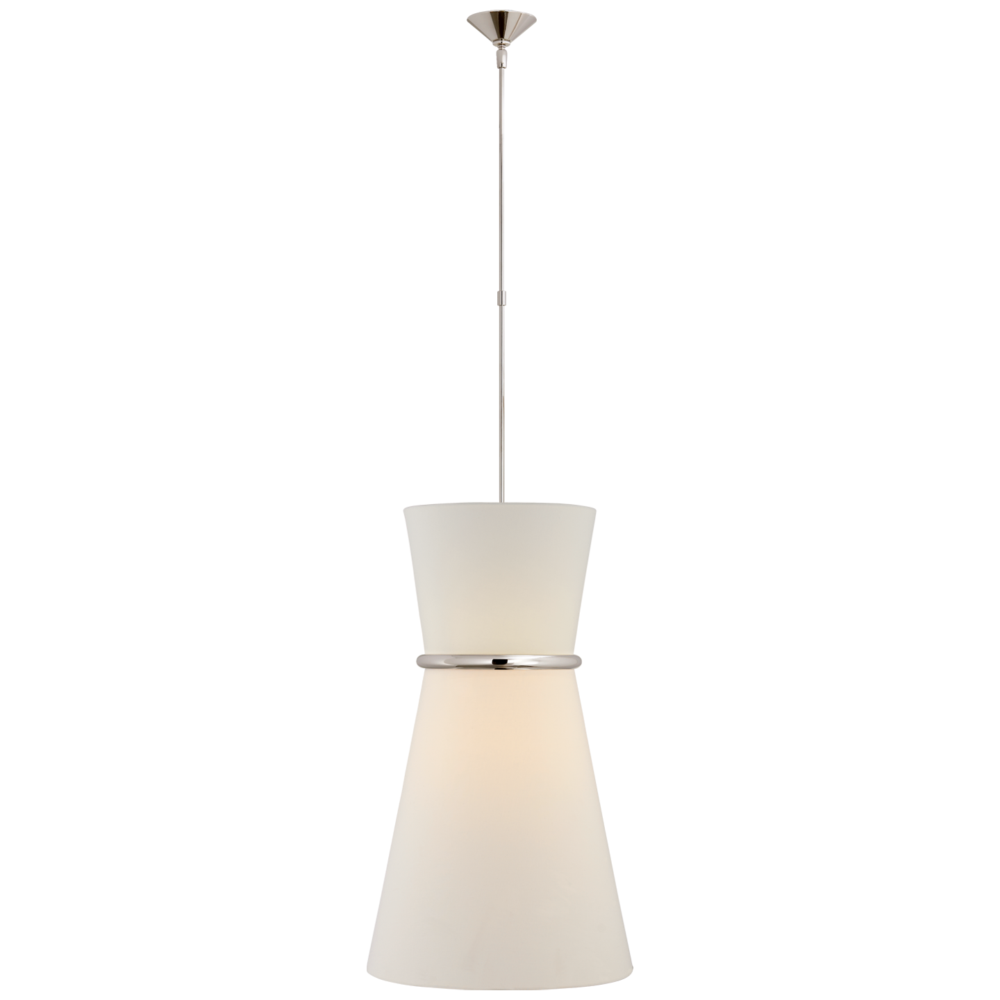 Clarkson Large Single Pendant in Polished Nickel with Linen Shade