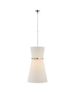 Clarkson Large Single Pendant in Polished Nickel with Linen Shade