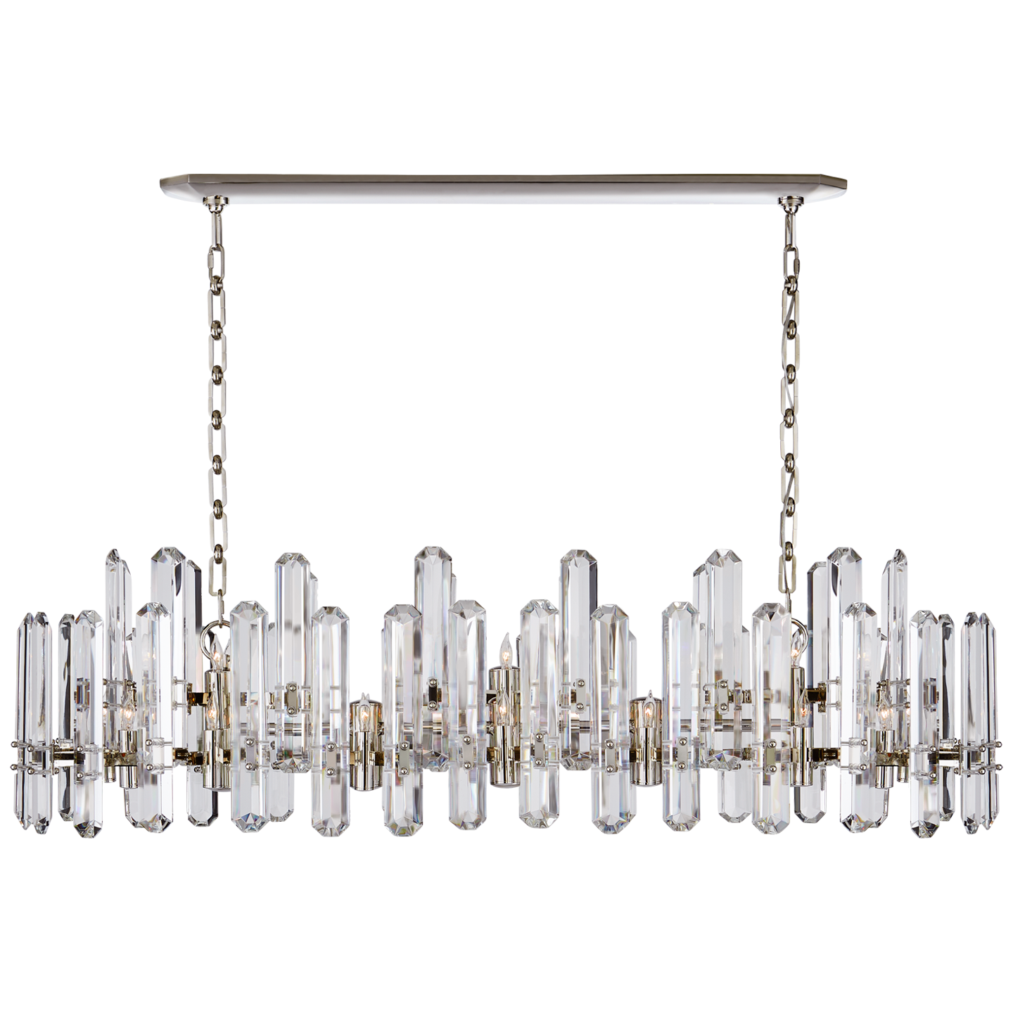 Bonnington Large Linear Chandelier in Polished Nickel with Crystal