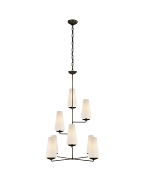 Fontaine Vertical Chandelier in Aged Iron with Linen Shades