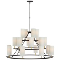 Trevi XL 3-Tier Chandelier in Matte Black and Gild with Linen Shades