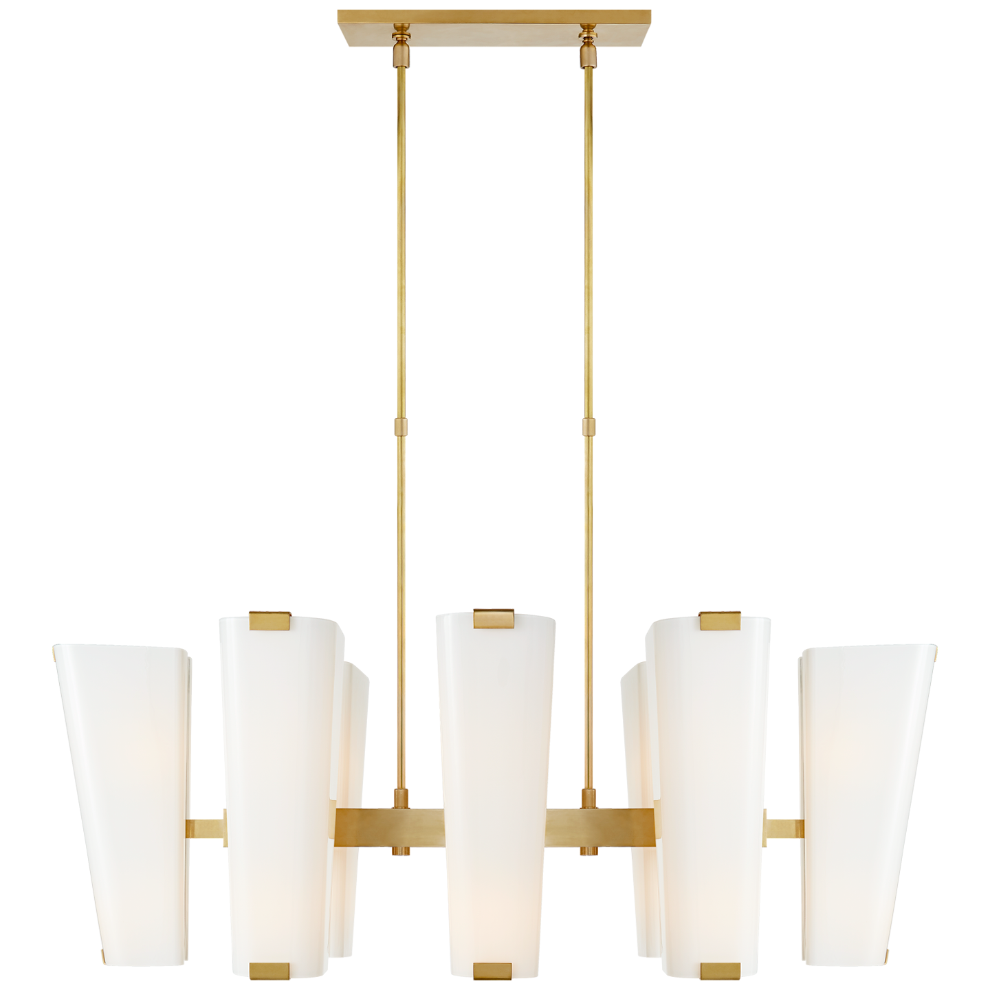 Alpine Medium Linear Chandelier in Hand-Rubbed Antique Brass with White Glass