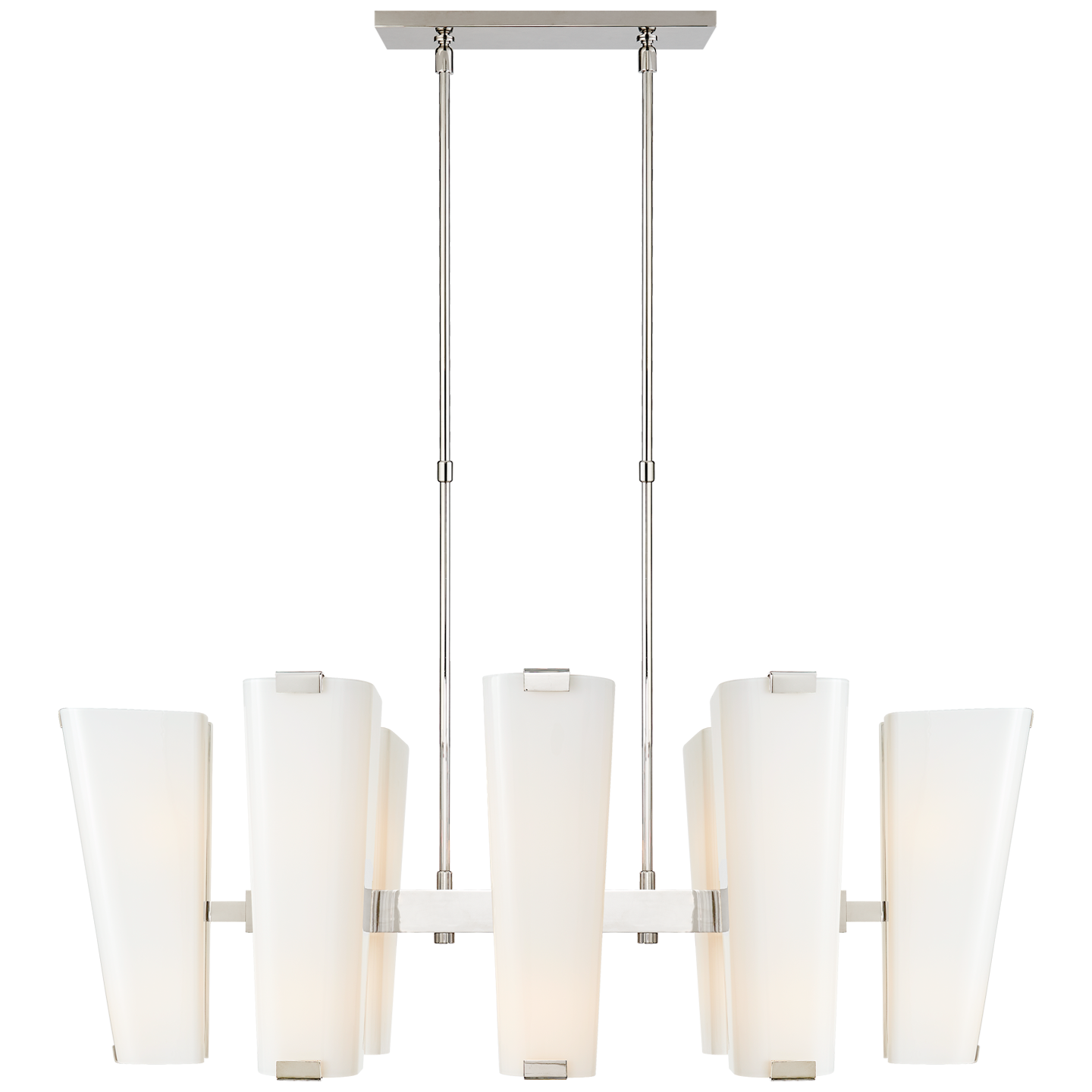 Alpine Medium Linear Chandelier in Polished Nickel with White Glass