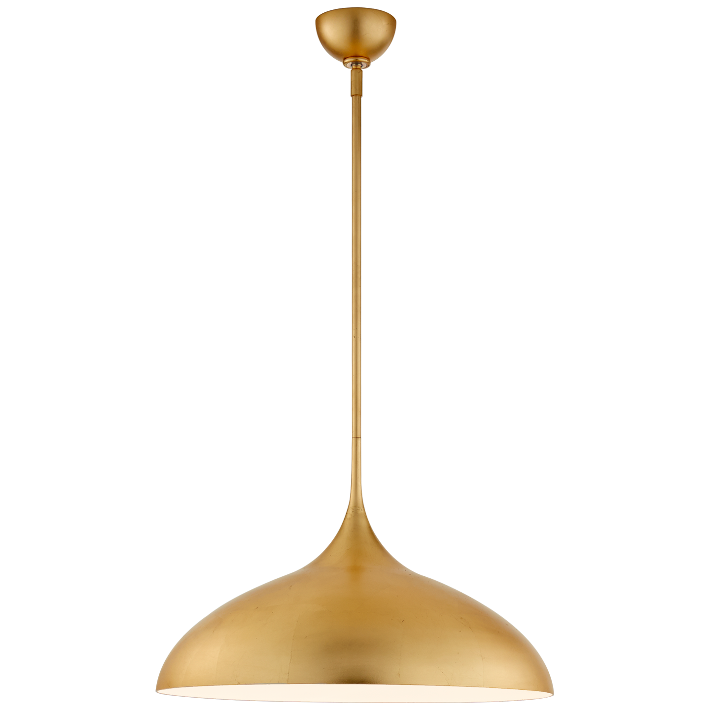The Agnes by AERIN boasts mid-century modern ceiling lights with a minimalist, bell-shaped design and a sleek finish. It is perfect for medium-sized, contemporary spaces such as a kitchen, dining room, or entryway. The contrasting interior and exterior is a stylish touch that provides additional character when illuminated. - alternate view