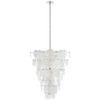 Loire Cascading Chandelier in Polished Nickel with White Strie Glass