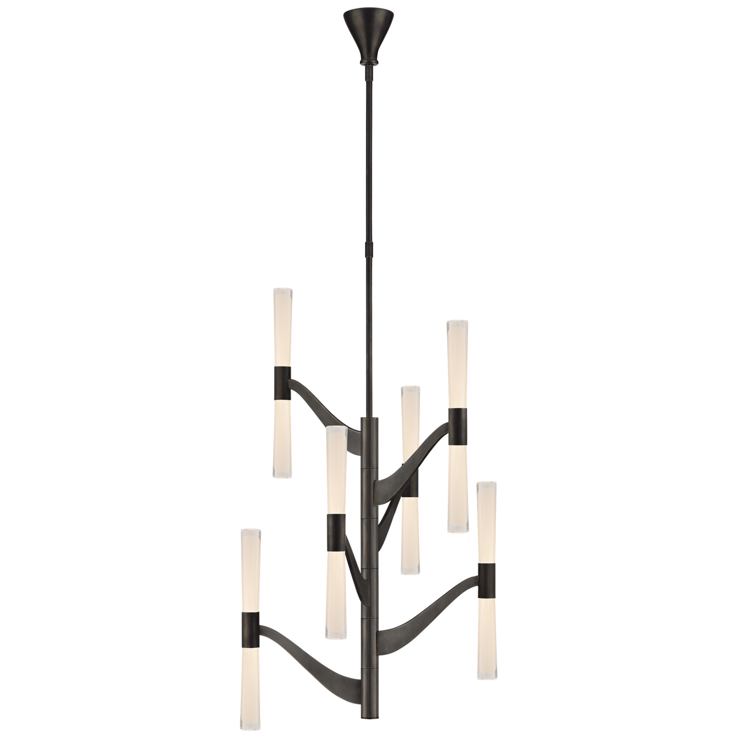 Brenta Medium Tall Chandelier in Bronze with White Glass