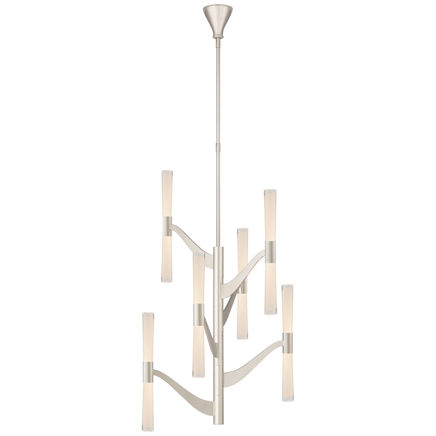 Brenta Medium Tall Chandelier in Polished Nickel with White Glass