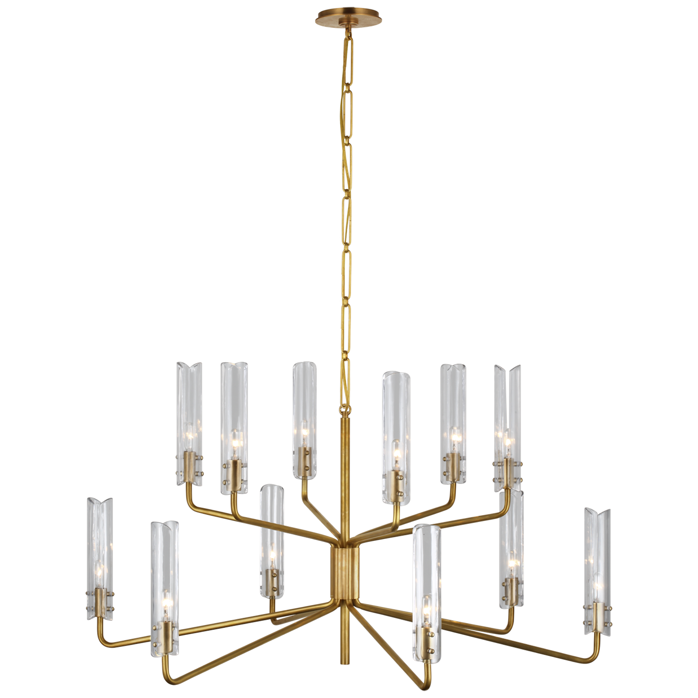 Casoria Large Two-Tier Chandelier in Hand-Rubbed Antique Brass with Clear Glass Open Box