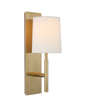 Clarion Medium Sconce in Soft Brass with Linen Shade