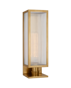York 16" Single Box Sconce in Soft Brass with Clear Ribbed Glass