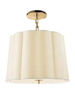 Simple Scallop Large Hanging Shade in Soft Brass with Silk Shade