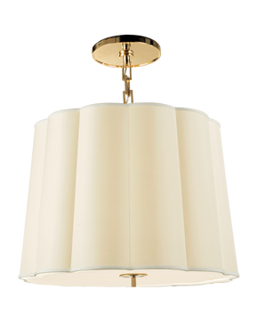 Simple Scallop Large Hanging Shade in Soft Brass with Silk Shade