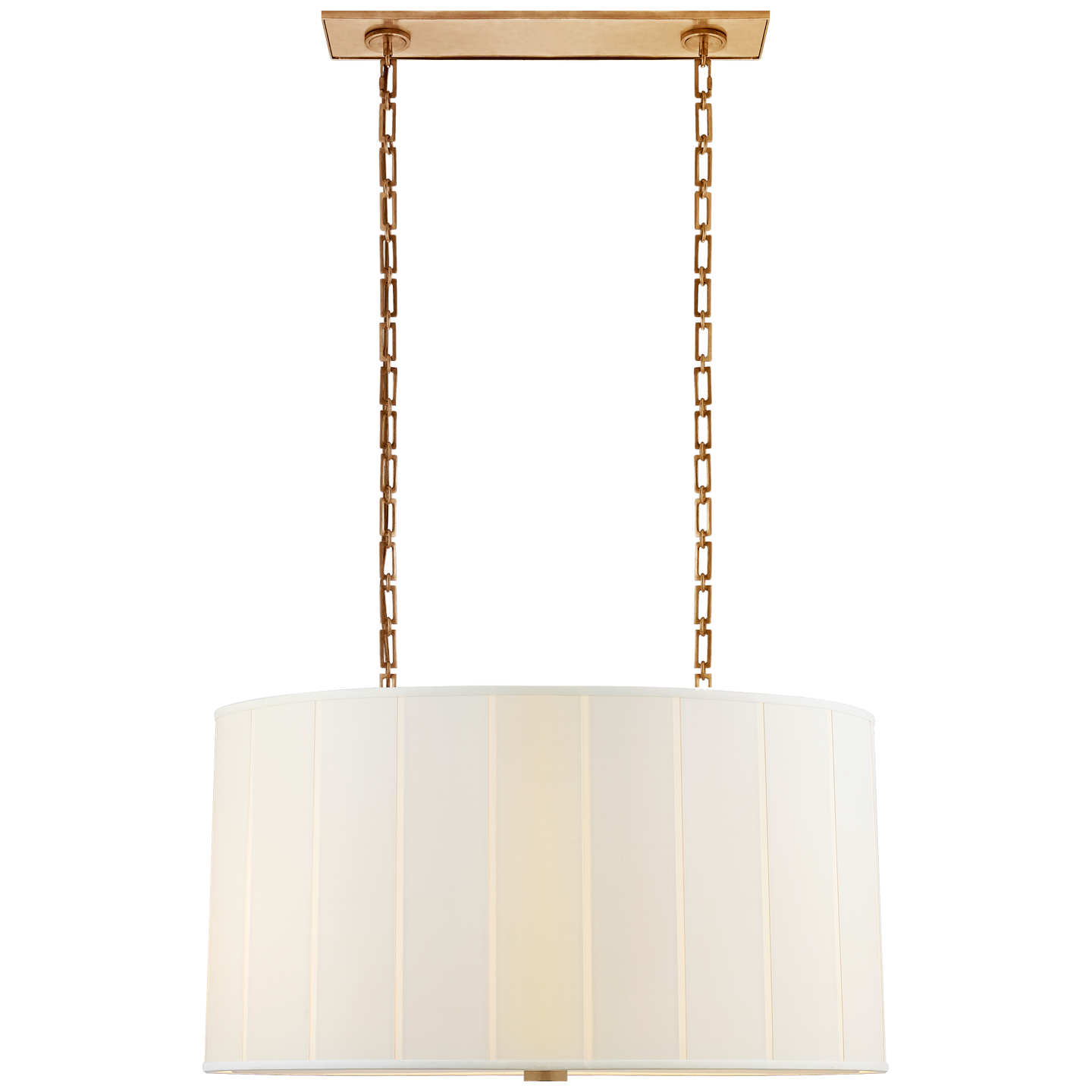 Perfect Pleat Oval Hanging Shade in Soft Brass with Silk Shade
