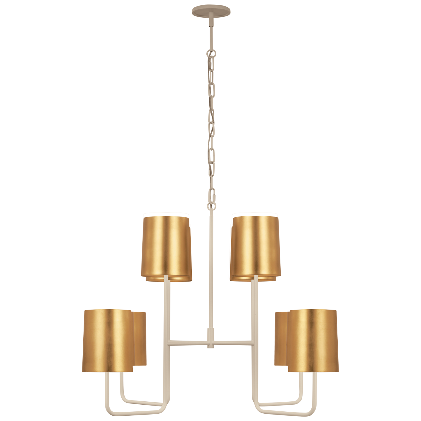 Go Lightly Extra Large Two Tier Chandelier in China White with Gild Shades Open Box