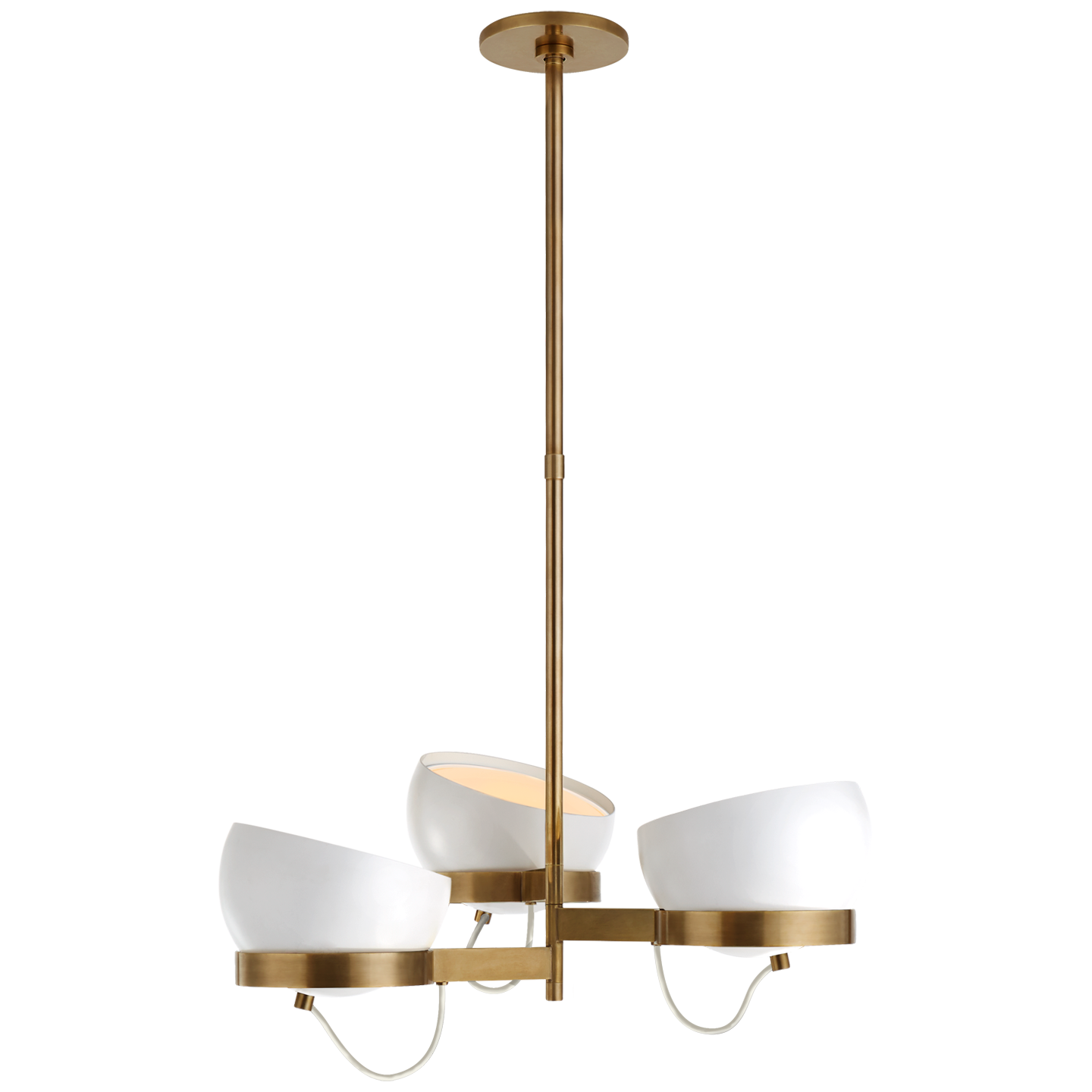 Lightwell Medium Triple Chandelier in Soft Brass with White Shades