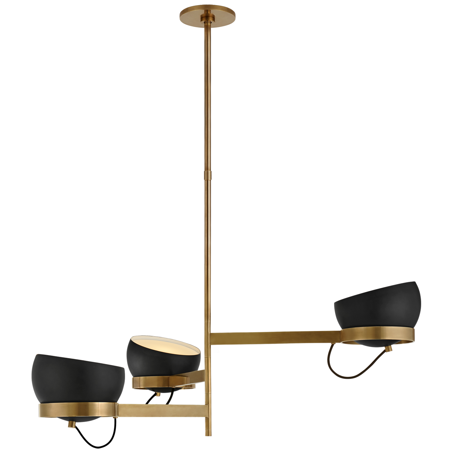 Lightwell Grande Triple Chandelier in Soft Brass with Black Shades