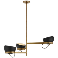Lightwell Grande Triple Chandelier in Soft Brass with Black Shades