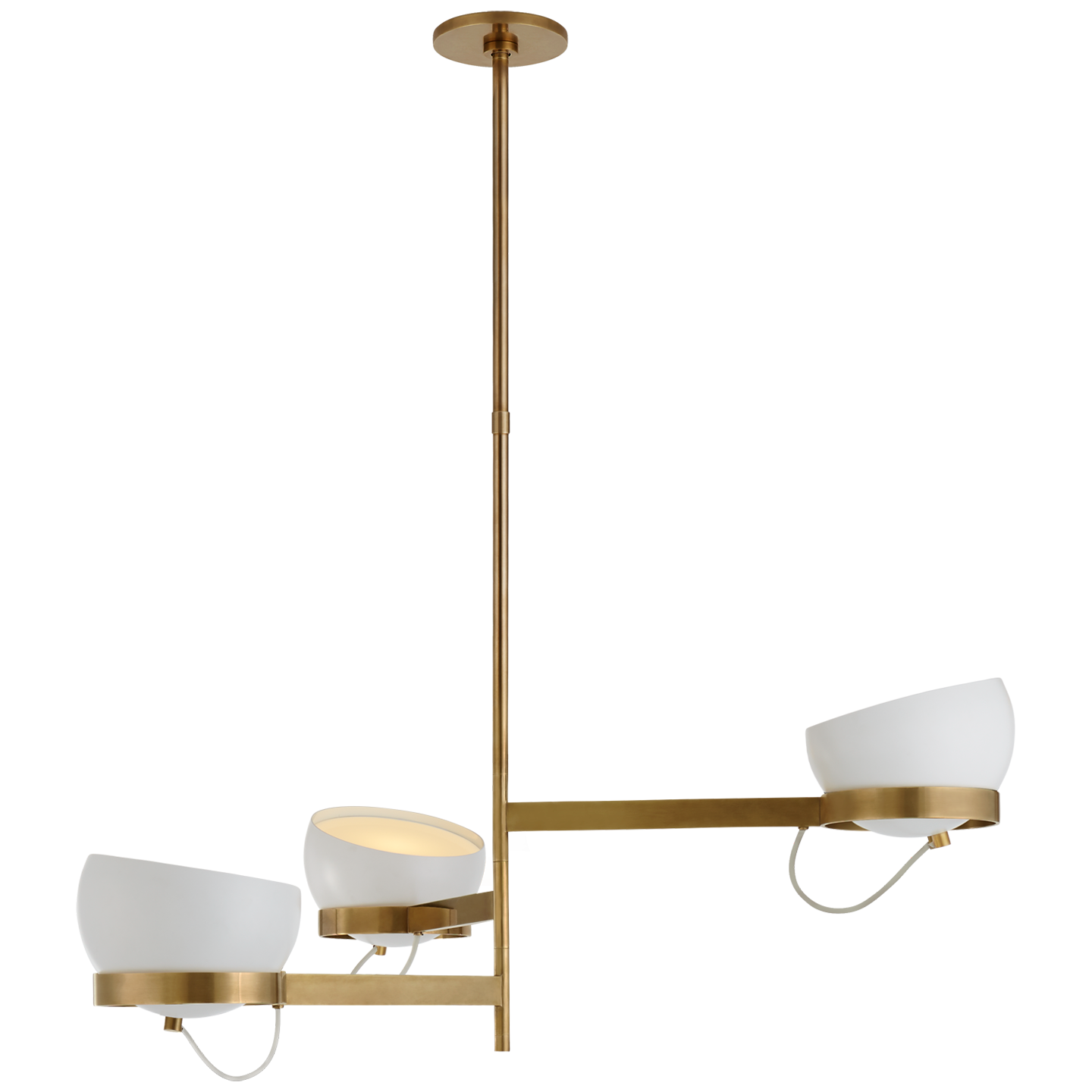 Lightwell Grande Triple Chandelier in Soft Brass with White Shades