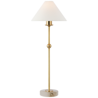Caspian Medium Accent Lamp in Antique-Burnished Brass and Alabaster with Linen Shade