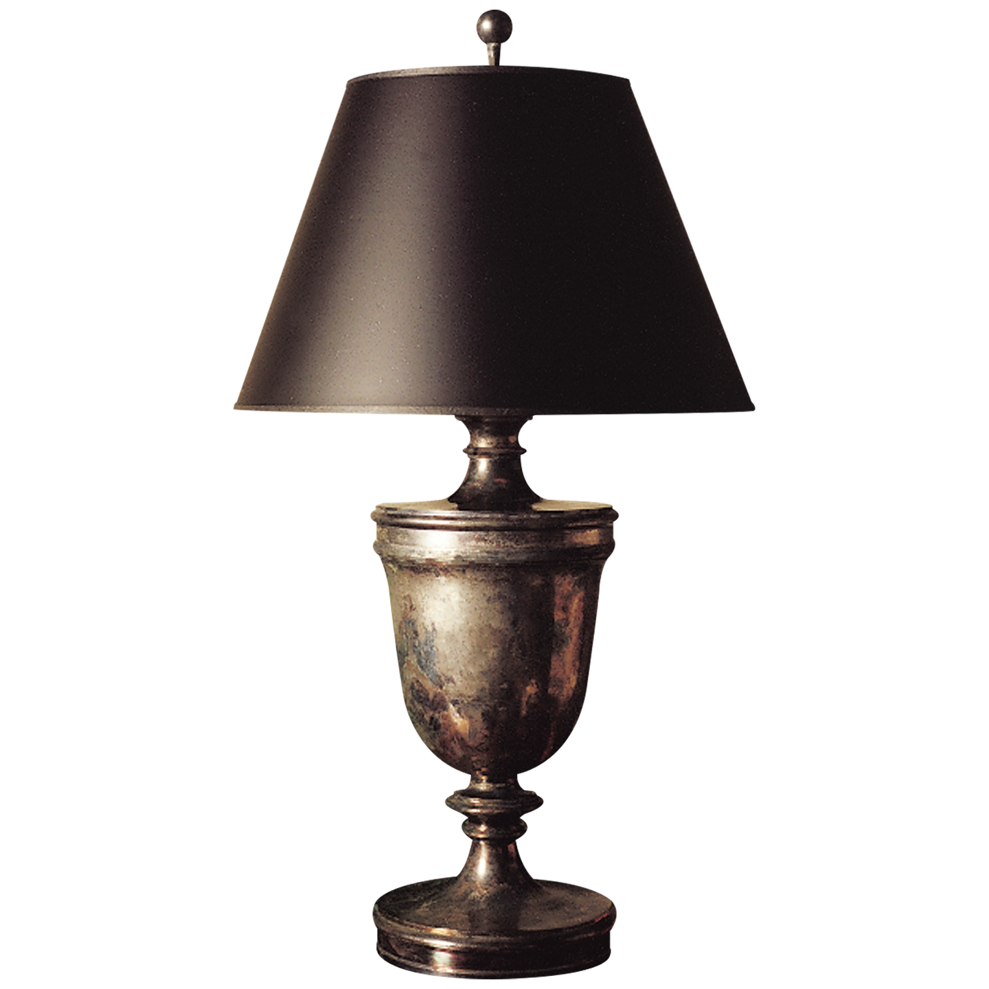Classical Urn Form Large Table Lamp in Sheffield Nickel with Black Shade