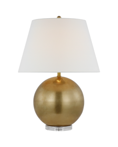Balos Medium Table Lamp in Antique-Burnished Brass and Clear Glass with Linen Shade