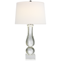 Contemporary Balustrade Table Lamp in Crystal with Linen Shade