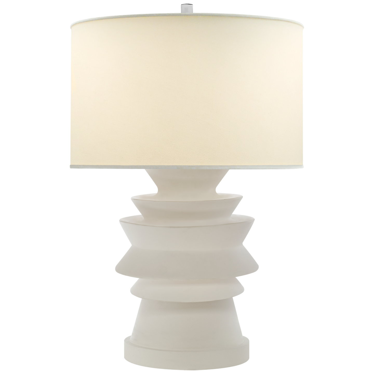 Stacked Disk Table Lamp in White with Natural Percale Shade