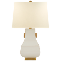 Kang Jug Large Table Lamp in Ivory and Burnt Gold Accent with Natural Percale Shade